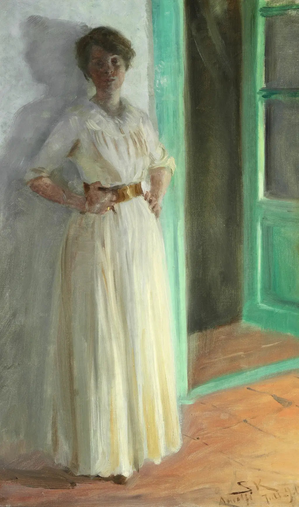 Marie Krøyer. Portrait en pied. Soirée à la lueur des lampadaires sur la terrasse. - Peder Severin Krøyer - Alpha