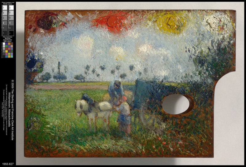 Tavolozza dell'artista con carro e contadini - Camille Pissarro