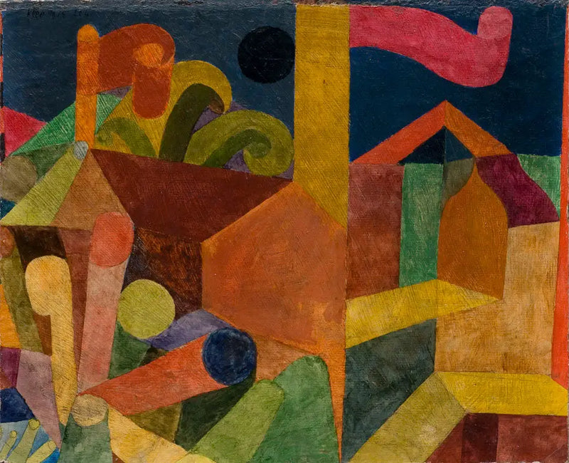 Paesaggio con bandiere; Case con bandiere - Paul Klee