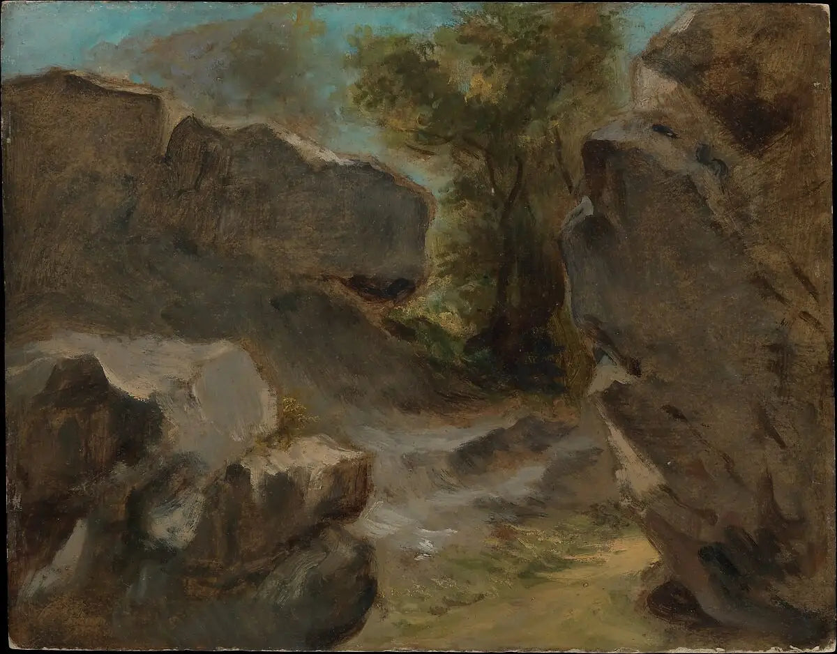 Reproduction du tableau « Paysage avec rochers, Augerville - Eugène Delacroix » par Alpha Reproduction en peinture à l’huile