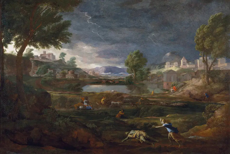 Paesaggio tempestoso con Pyramide e Thisbe - Nicolas Poussin