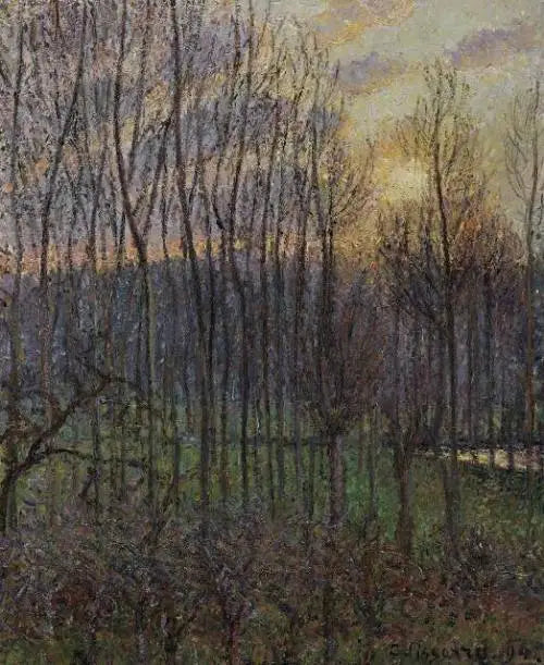 Pioppi a Éragny, sole al tramonto - Camille Pissarro