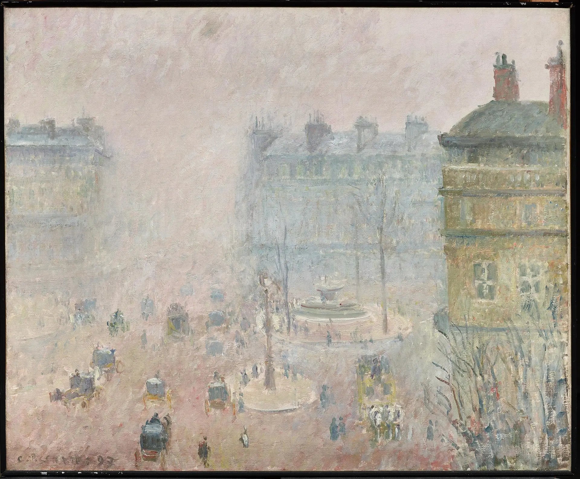 Reproduction du tableau « Place du Théâtre-Français et Avenue de l'Opéra, Brouillard - Camille Pissarro » par Alpha Reproduction en peinture à l’huile