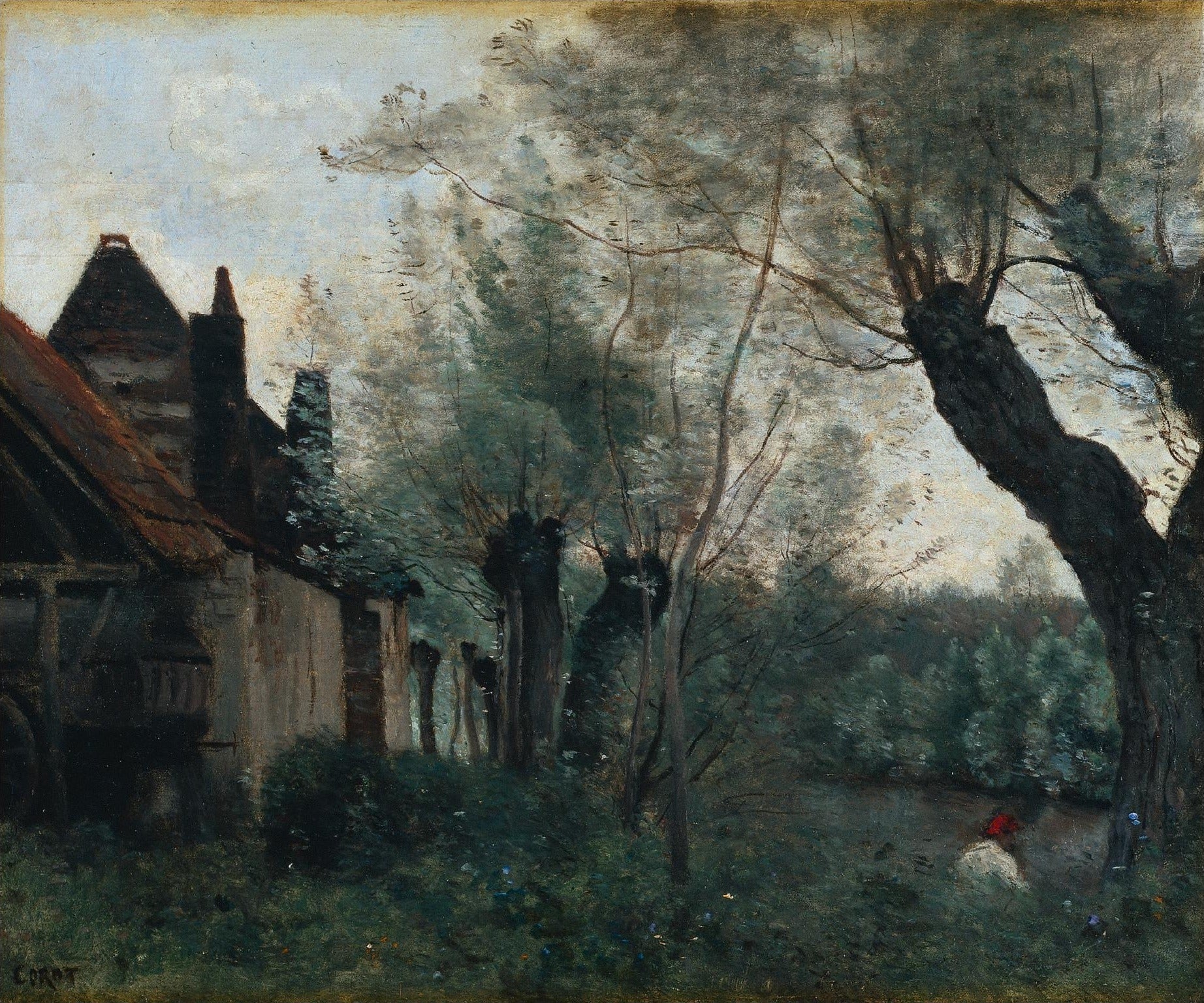 Sainte-Catherine-lez-Arras, saules et chaumières - Jean-Baptiste Camille Corot