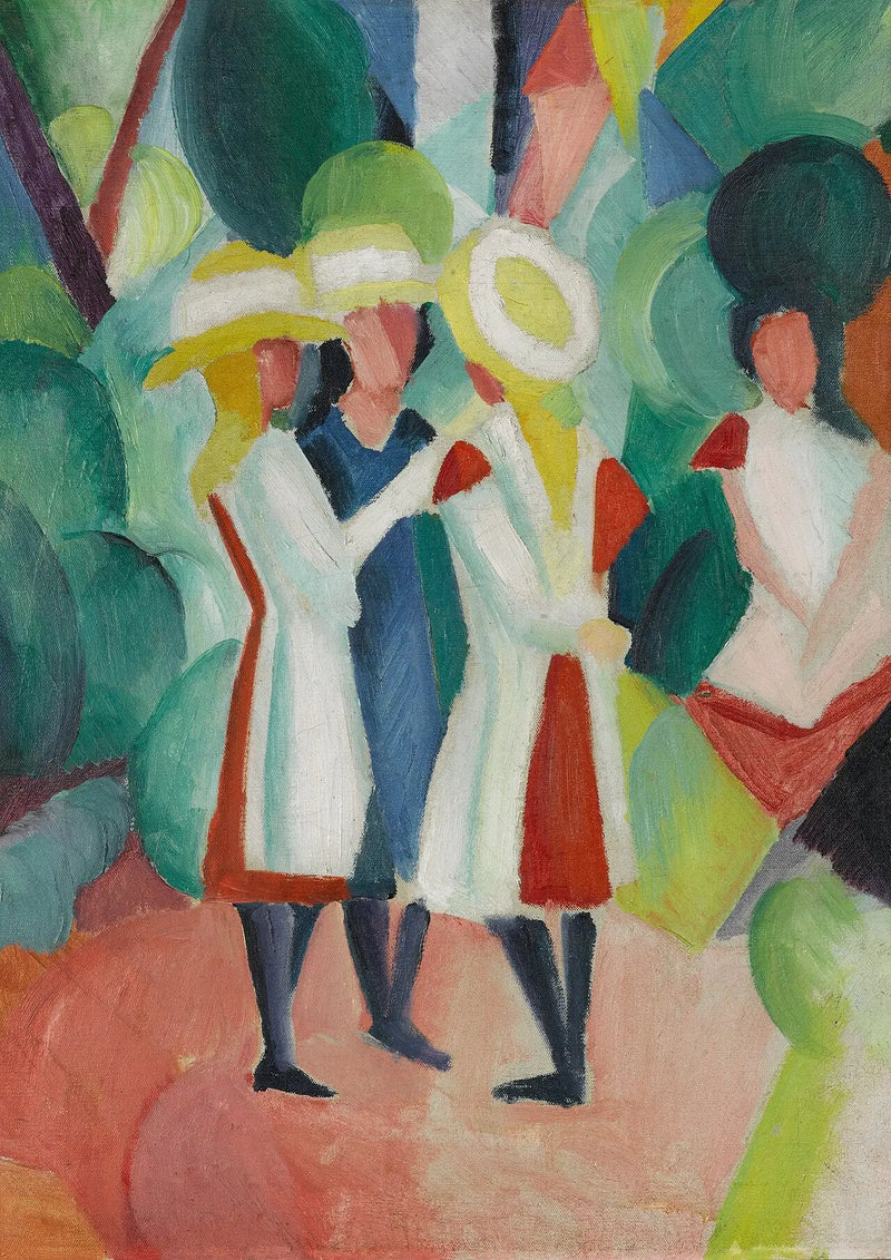 Tre ragazze con cappelli di paglia gialli - August Macke