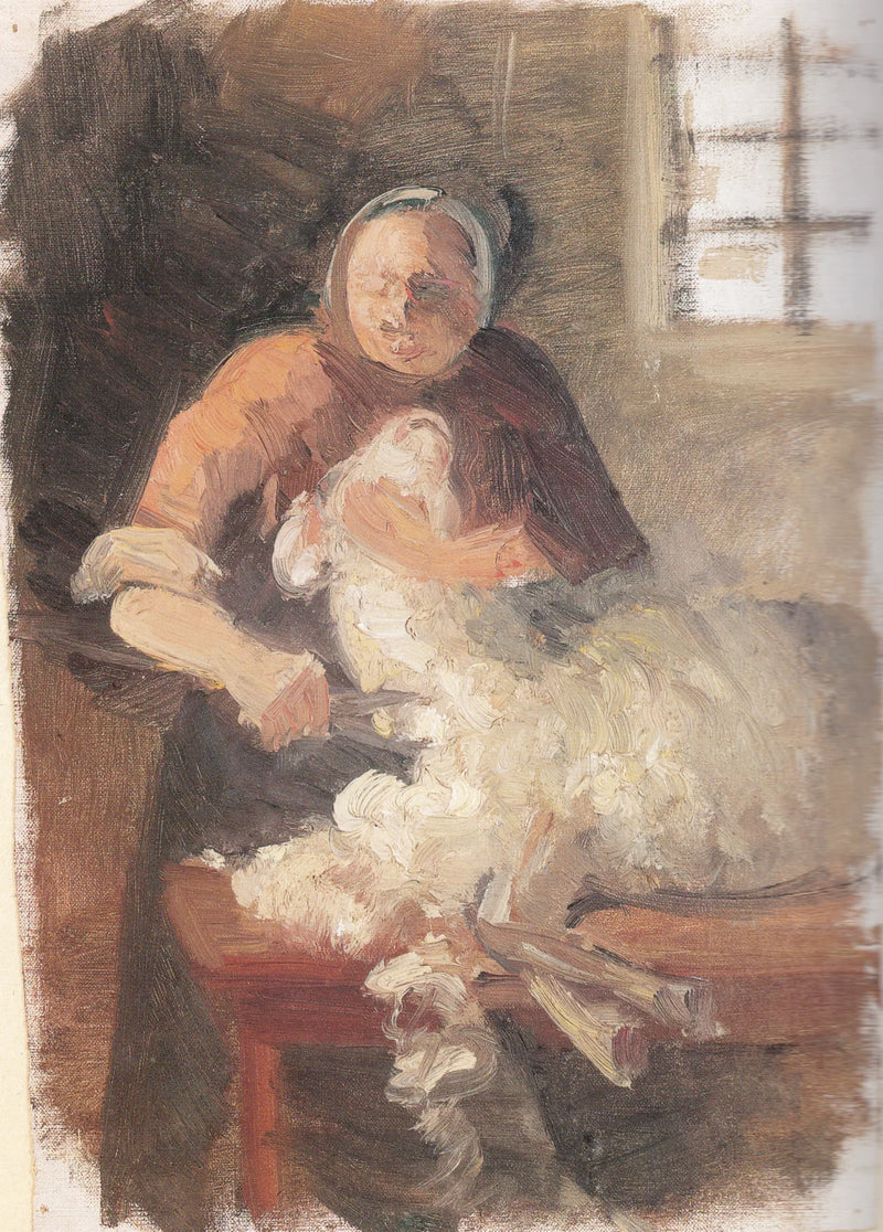 Una donna tosa una pecora - Anna Ancher
