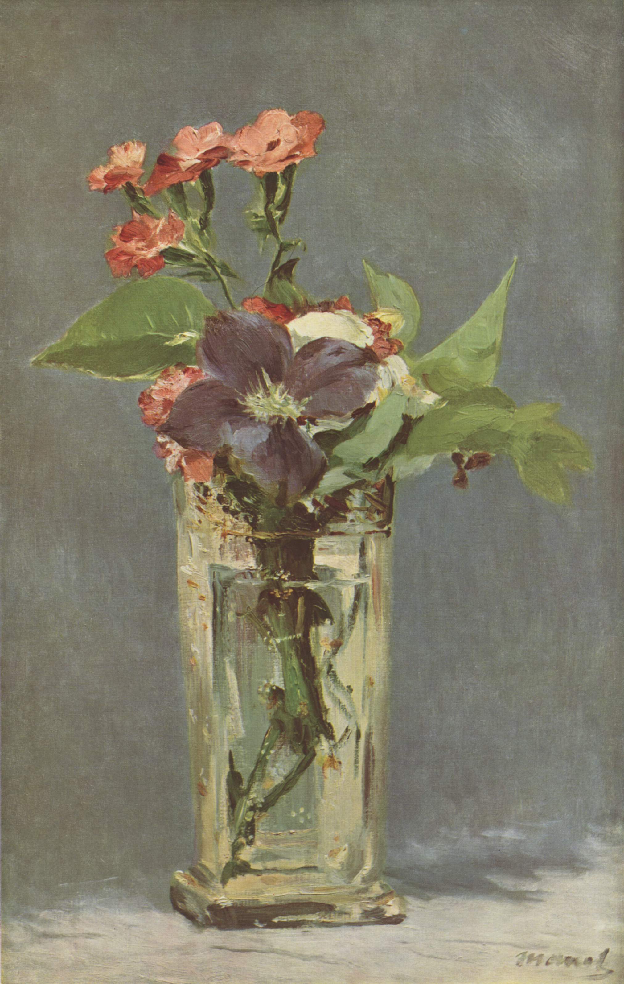 Reproduction du tableau « Œillets et clématite dans un vase de cristal - Édouard Manet » par Alpha Reproduction en peinture à l’huile