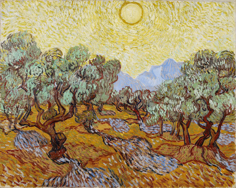 Ulivi con cielo giallo e sole - Vincent van Gogh