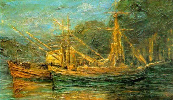 Navires dans le port — Nazmi Ziya Güran, vers 1920, huile sur toile