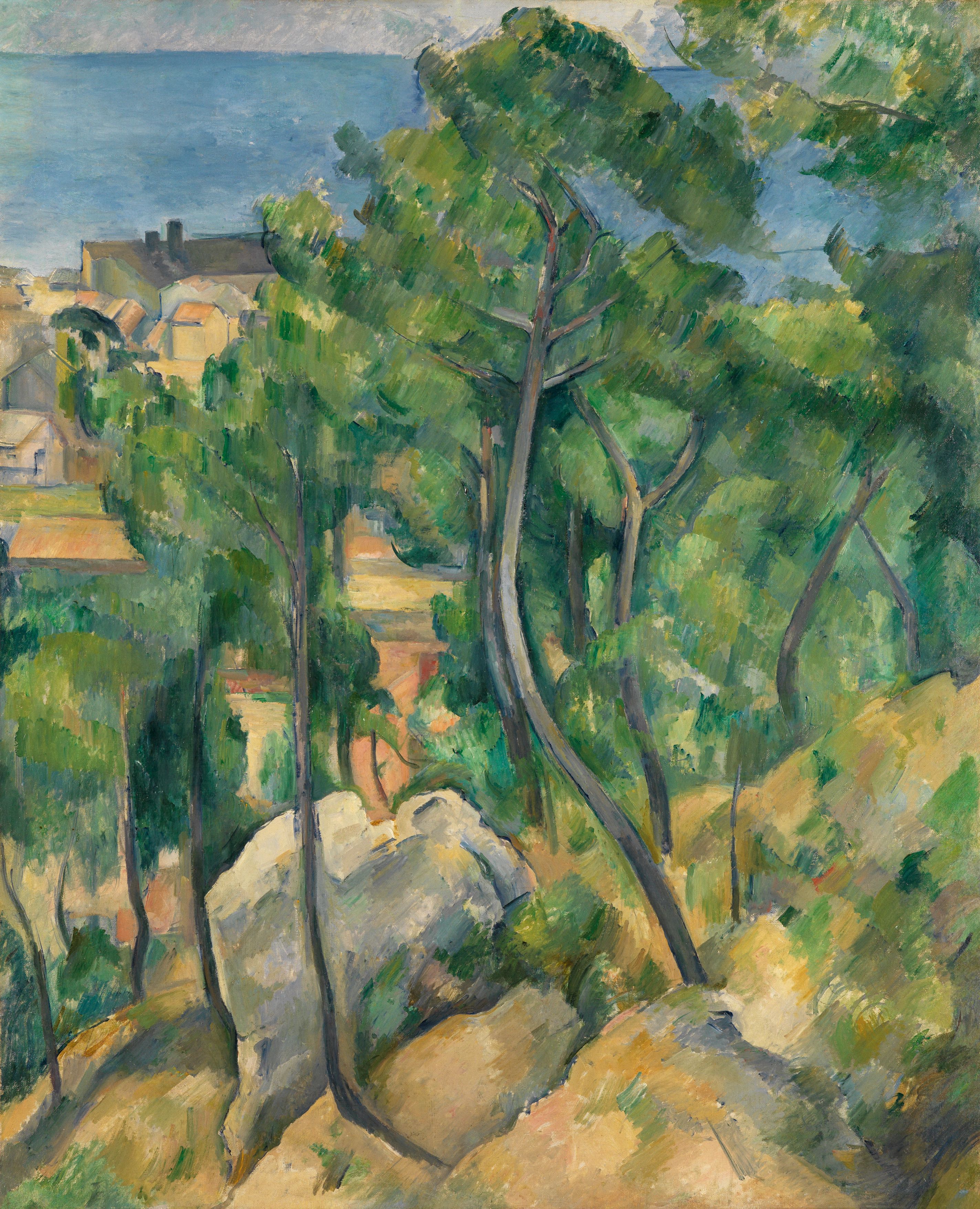 Reproduction du tableau « Rochers, pins et mer à l'Estaque - Paul Cézanne » par Alpha Reproduction en peinture à l’huile