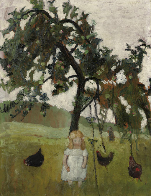 Elsbeth mit Hühnern unter Apfelbaum (1902) - Paula Modersohn-Becker
