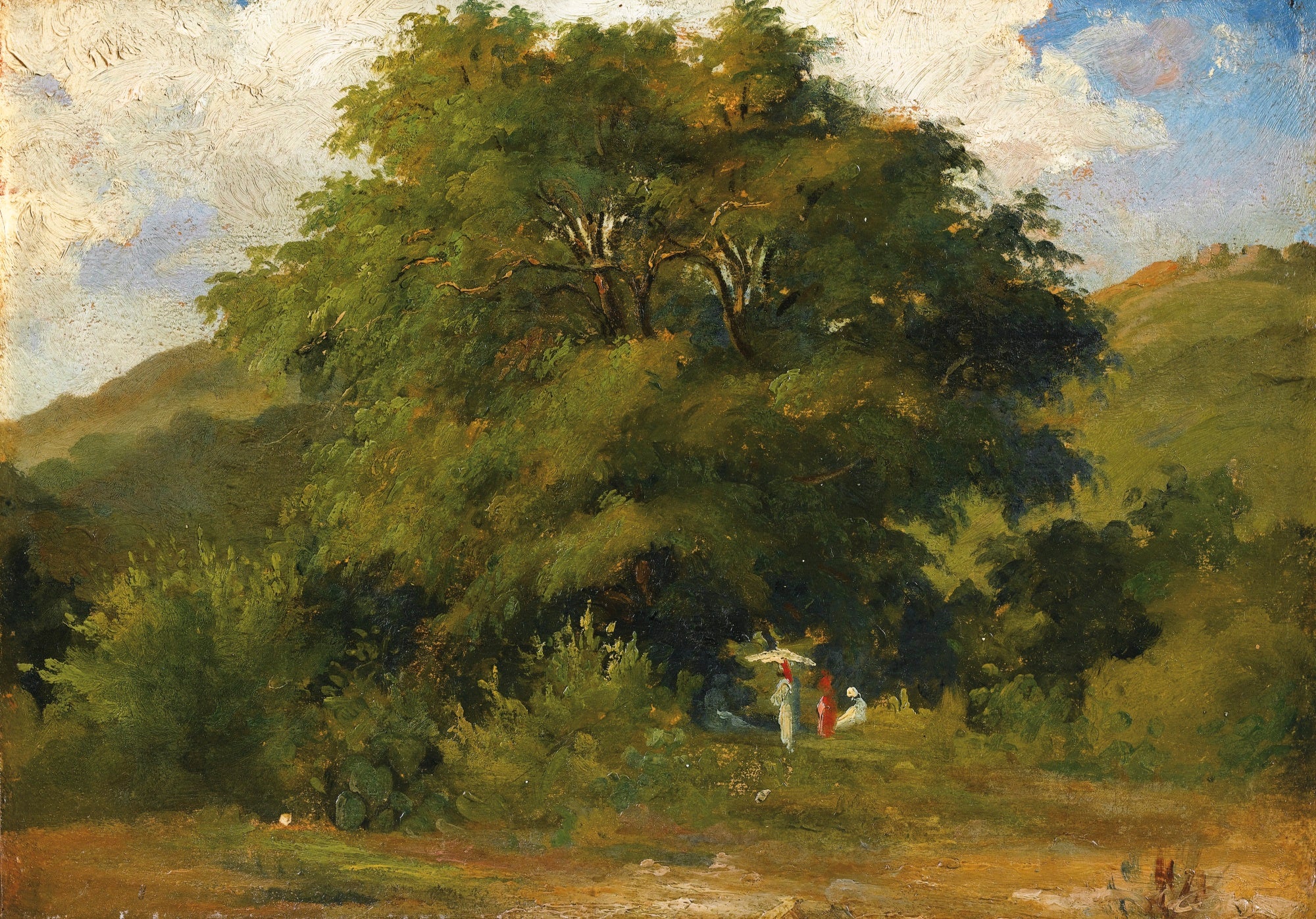 Reproduction du tableau « Paysage avec femmes sous un grand arbre - Camille Pissarro » par Alpha Reproduction en peinture à l’huile