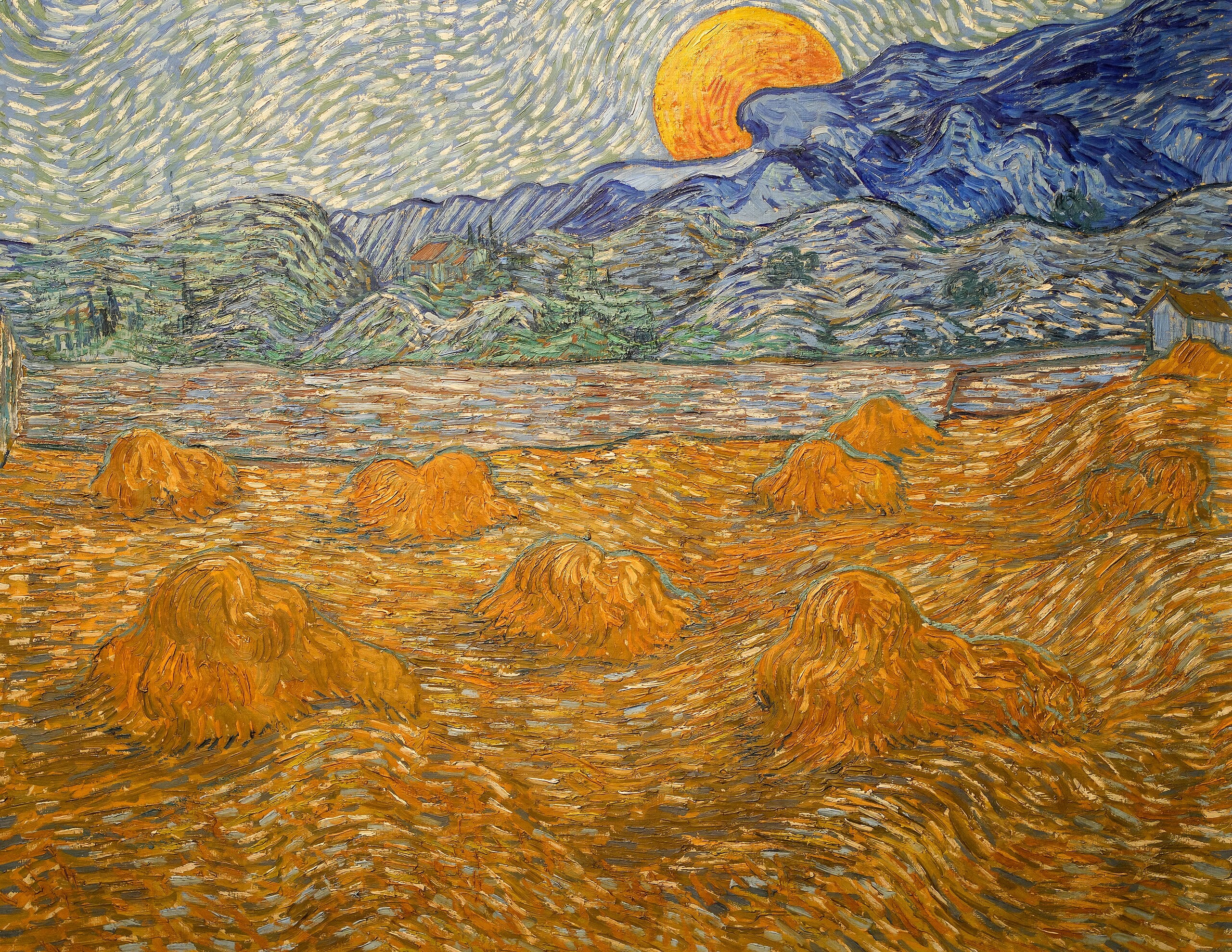 Paesaggio con covoni di grano e luna crescente - Vincent van Gogh