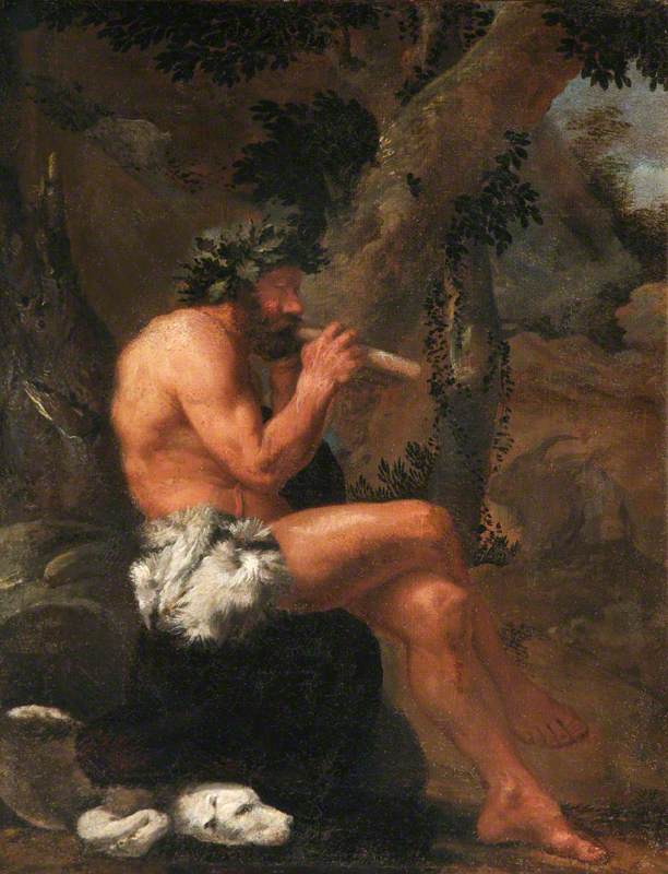 Pan jouant de la cornemuse dans une clairière boisée - Pier Francesco Mola image 1 copie de tableau peinte à la main