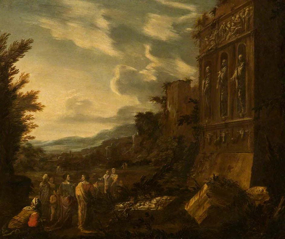 Personnages près des ruines classiques - Pier Francesco Mola image 1 tableau peint à l’huile sur toile