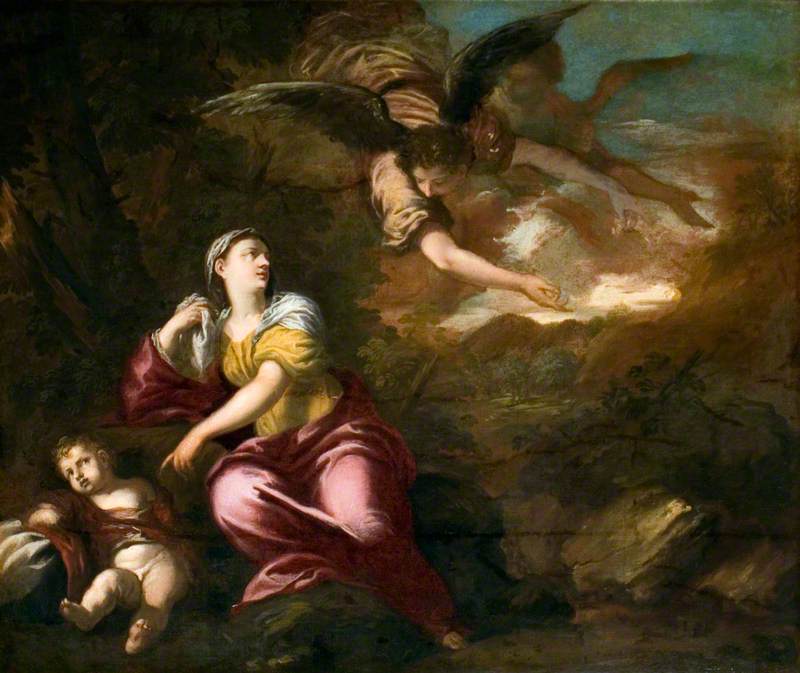 Agar et Ismaël dans le désert (Genèse 21.17) - Pier Francesco Mola image 1 copie peinte à la main à l’huile