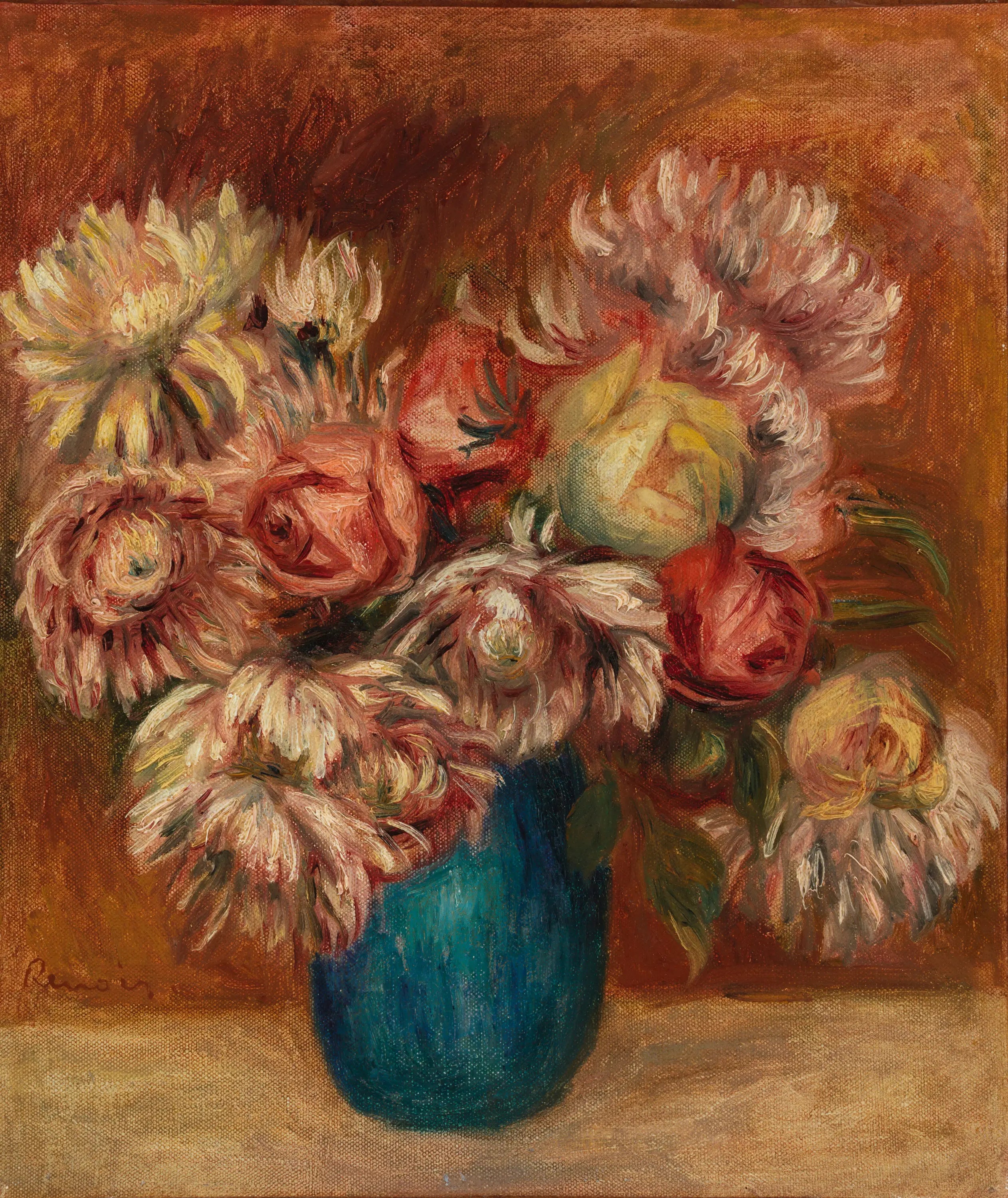 Reproduction du tableau « Fleurs dans un vase vert - Pierre-Auguste Renoir » par Alpha Reproduction en peinture à l’huile