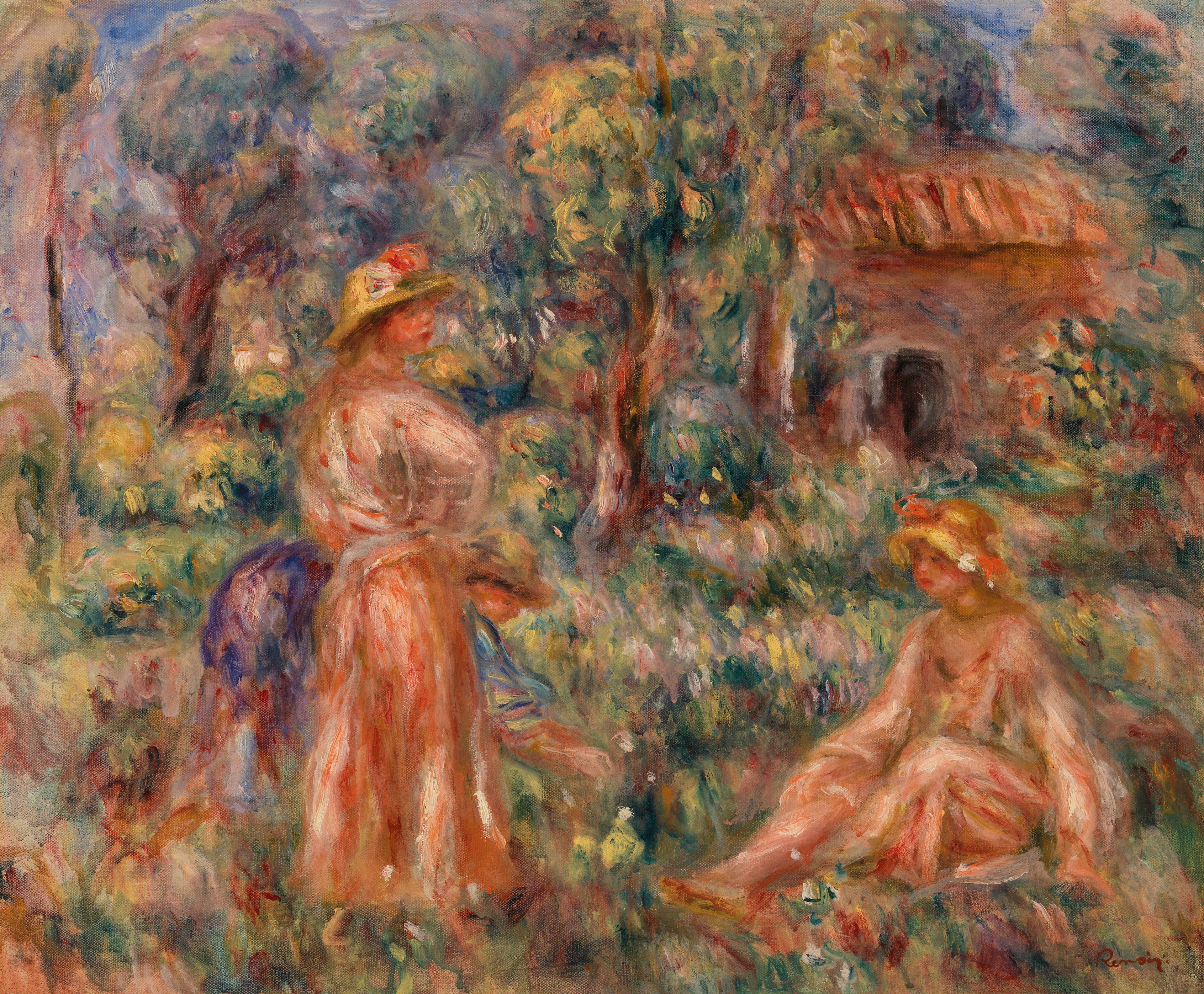 Reproduction du tableau « Filles dans un paysage (Jeunes filles dans un paysage) - Pierre-Auguste Renoir » par Alpha Reproduction en peinture à l’huile