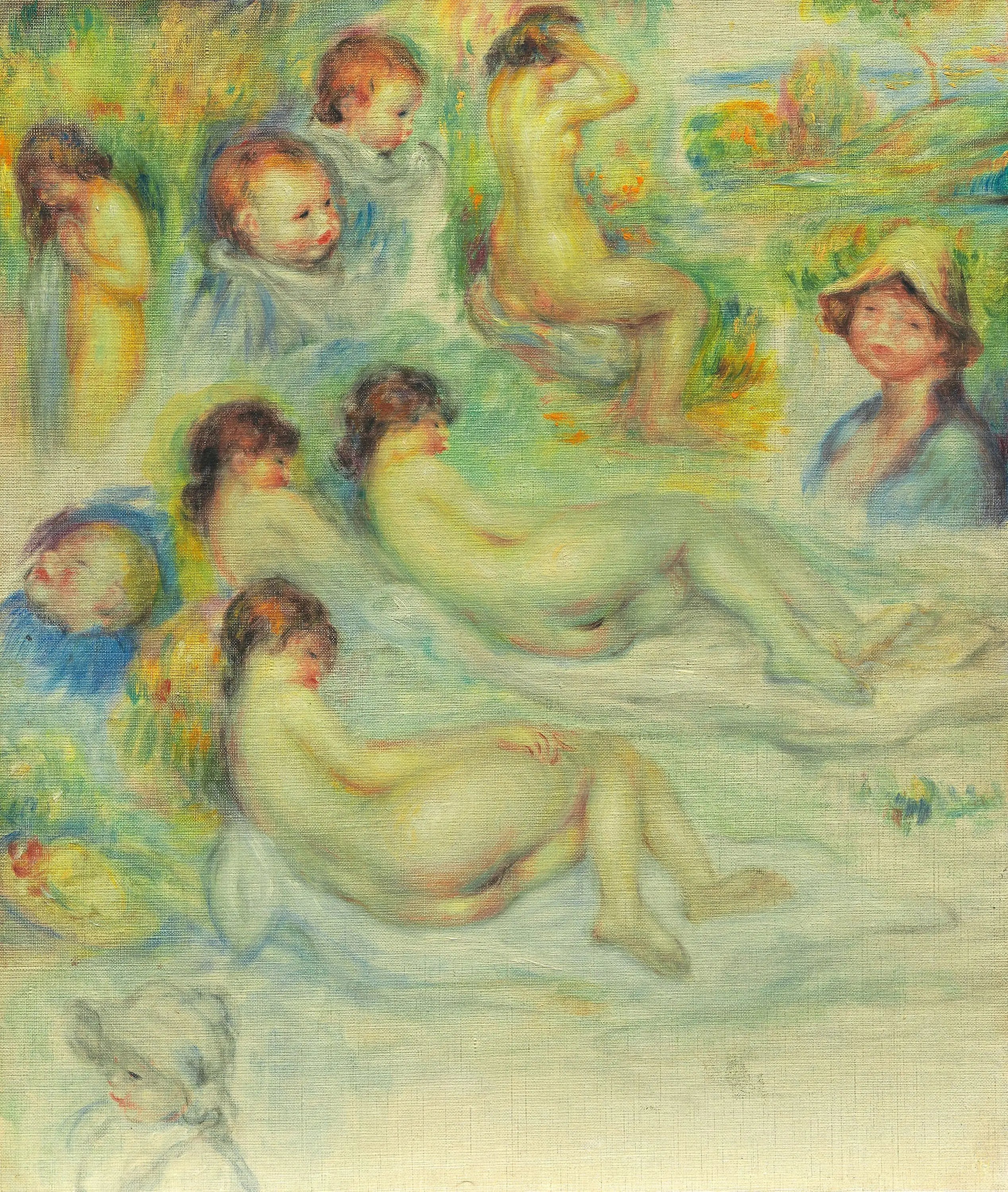Reproduction du tableau « Études de Pierre Renoir ; sa mère, Aline Charigot ; nus ; et paysage - Pierre-Auguste Renoir » par Alpha Reproduction en peinture à l’huile