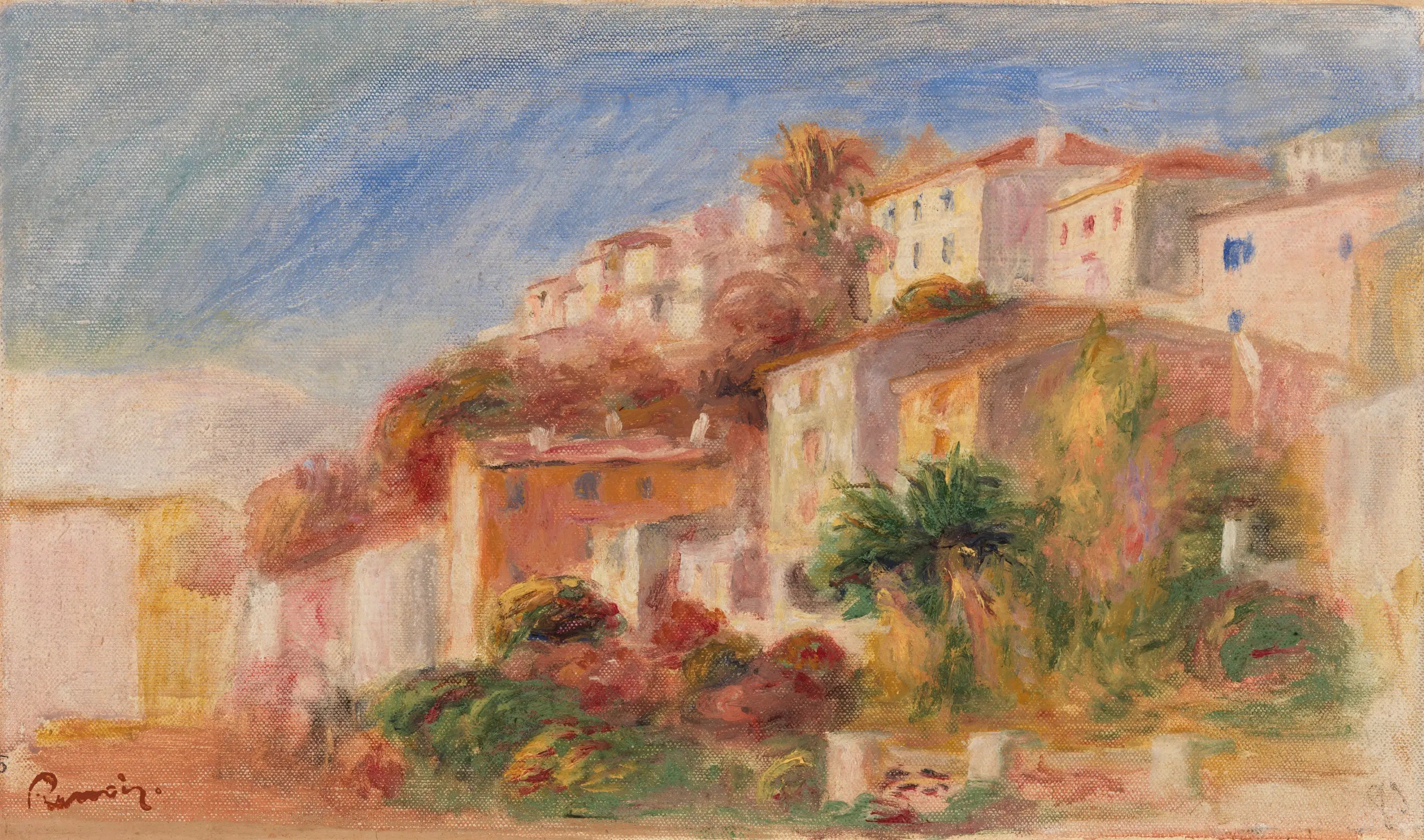 Reproduction du tableau « Vue depuis le jardin de la Poste, Cagnes (Village vu du jardin de la poste, Cagnes) - Pierre-Auguste Renoir » par Alpha Reproduction en peinture à l’huile