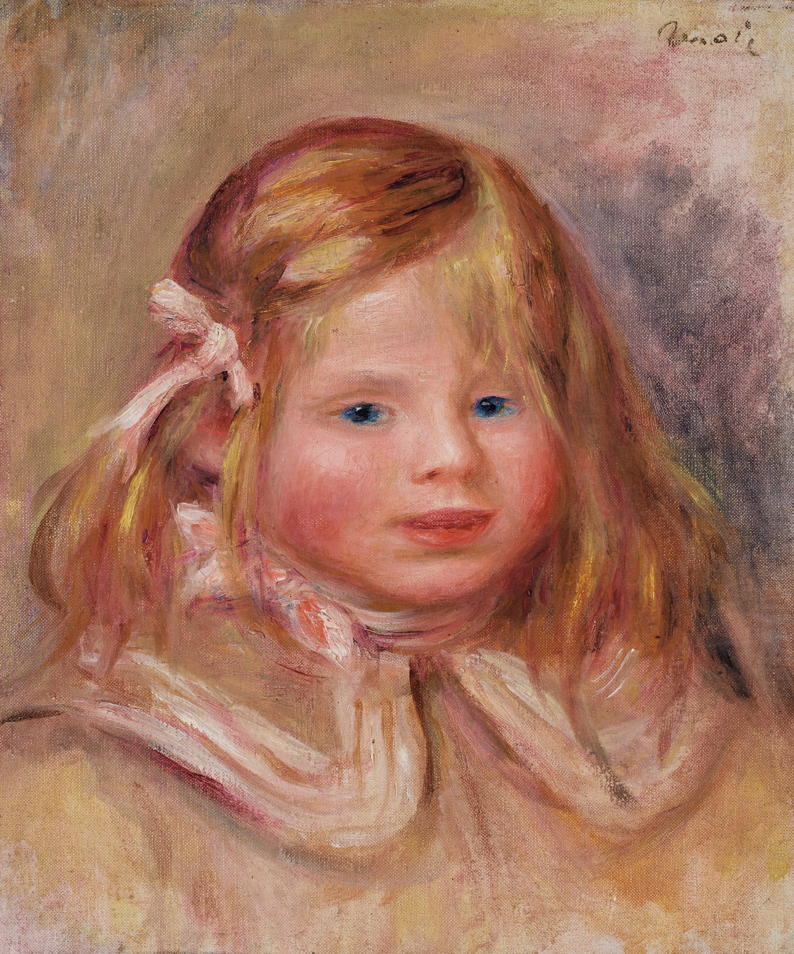 Reproduction du tableau « Coco au ruban rose - Pierre-Auguste Renoir » par Alpha Reproduction en peinture à l’huile