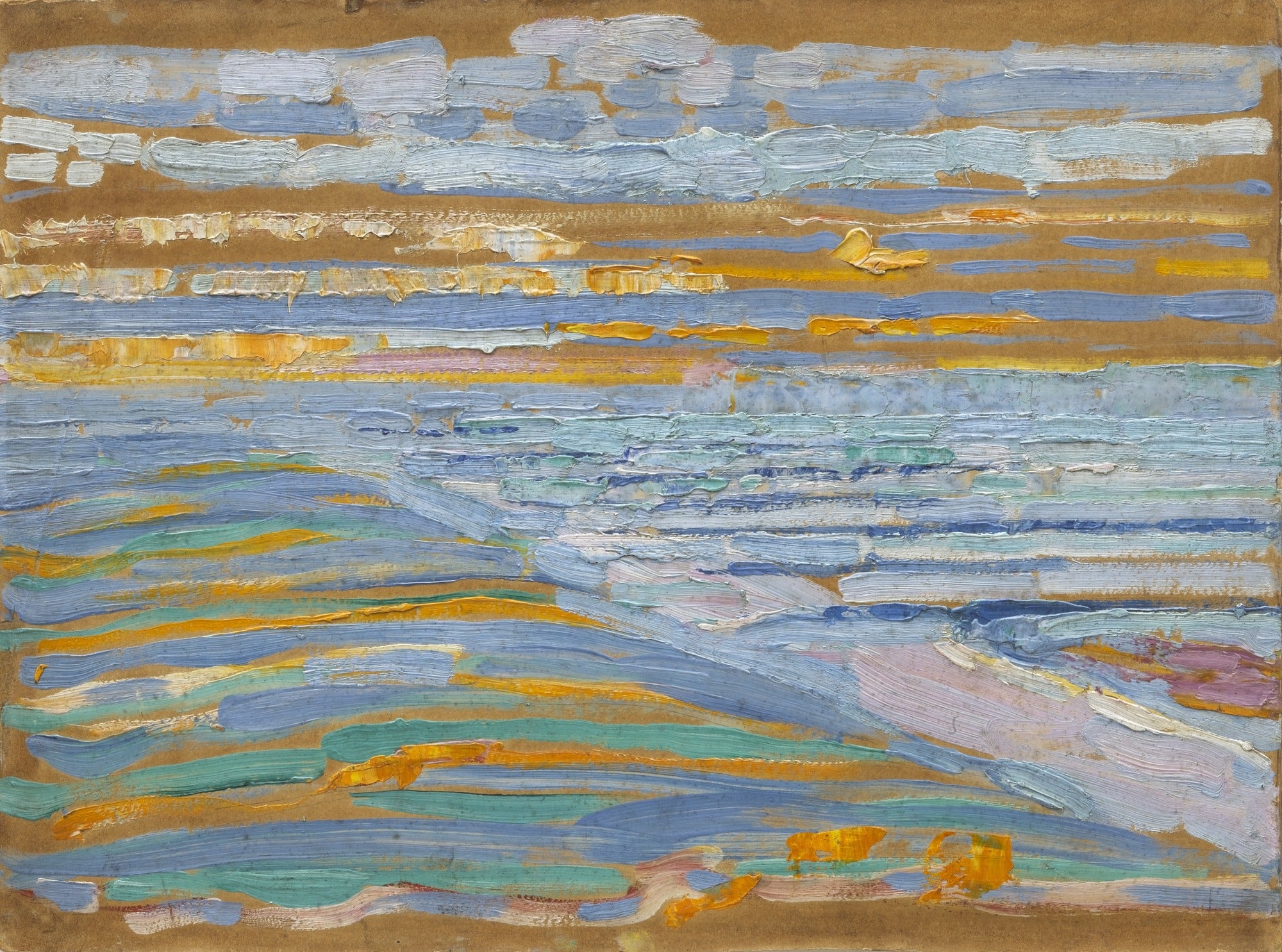 Reproduction du tableau « Vue depuis les dunes avec plage et jetées, Domburg - Piet Mondrian » par Alpha Reproduction en peinture à l’huile