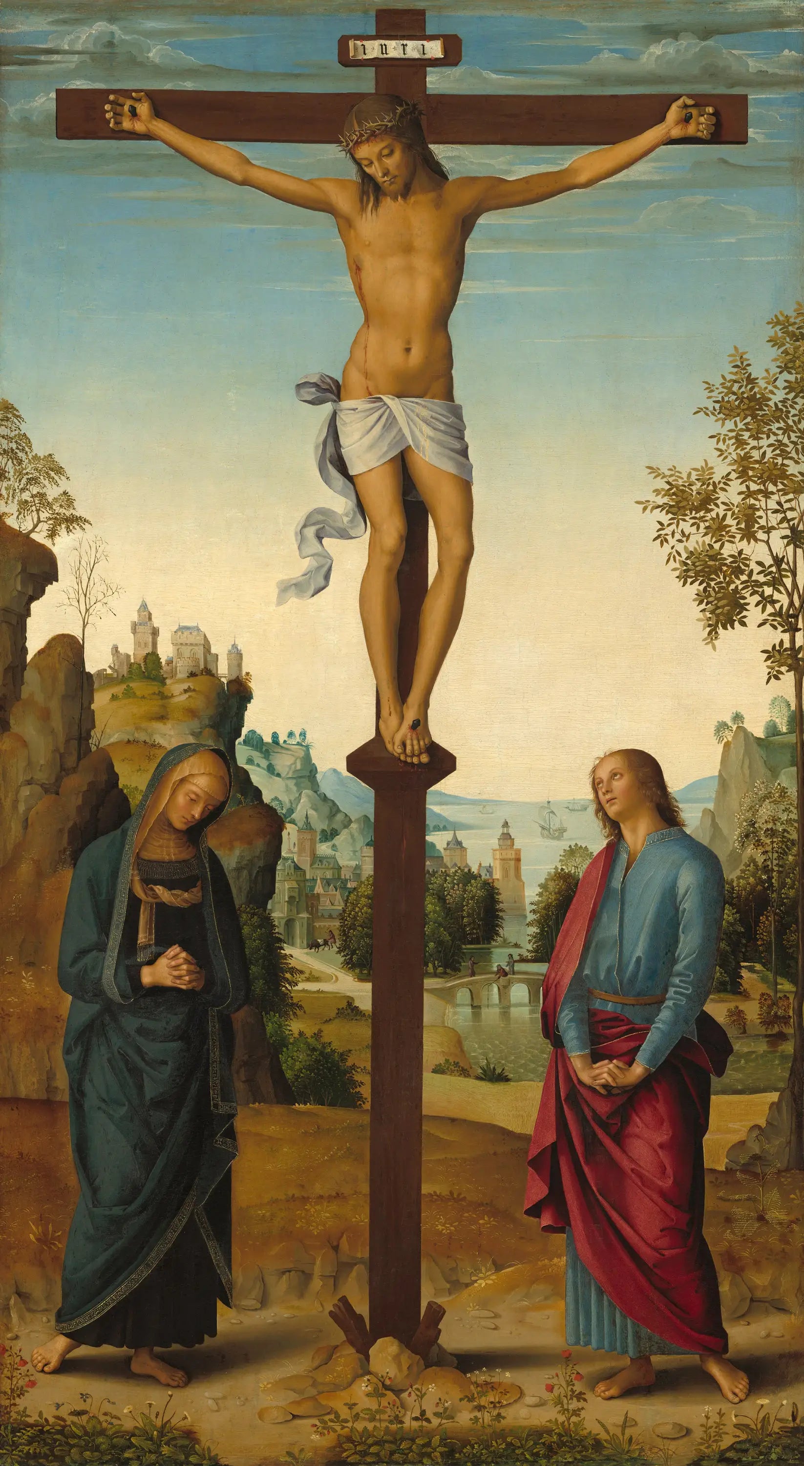 La Crucifixion avec la Vierge saint Jean saint Jérôme et sainte Marie-Madeleine [panneau du milieu] - Pietro Perugino