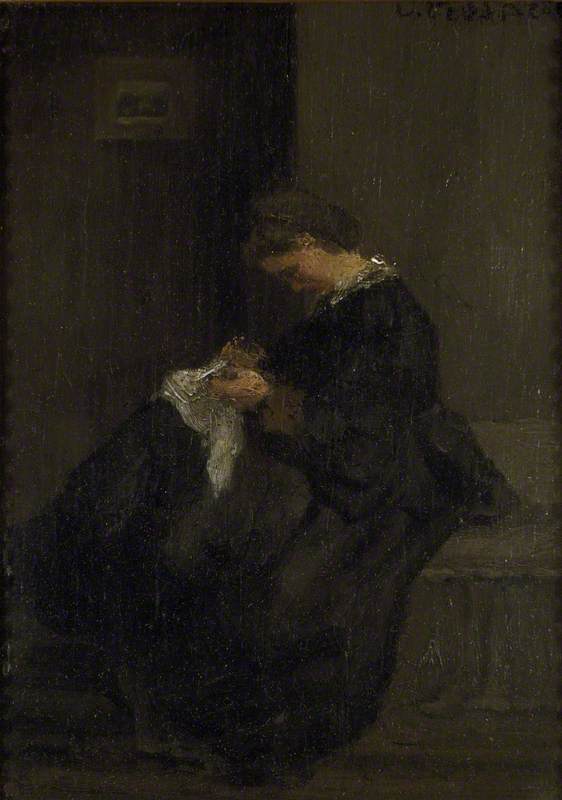 Reproduction du tableau « Mme Pissarro en train de coudre - Camille Pissarro » par Alpha Reproduction en peinture à l’huile