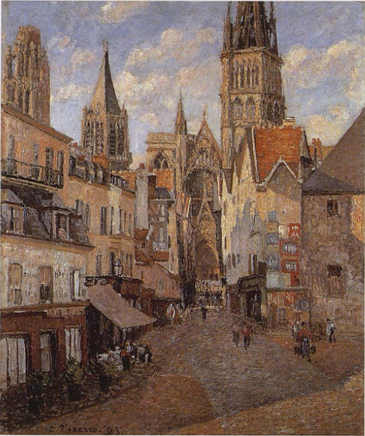 Reproduction du tableau « La Rue de l'Épicerie à Rouen, fin d'après-midi - Camille Pissarro » par Alpha Reproduction en peinture à l’huile
