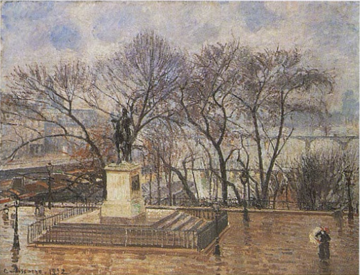 Reproduction du tableau « La terrasse surélevée du Pont-Neuf, place Henri IV : sous la pluie matinale - Camille Pissarro » par Alpha Reproduction en peinture à l’huile