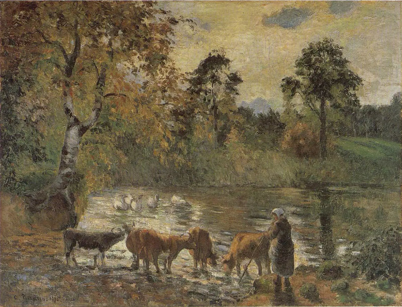 Vacche che bevono nell' stagno di Montfoucault - Camille Pissarro