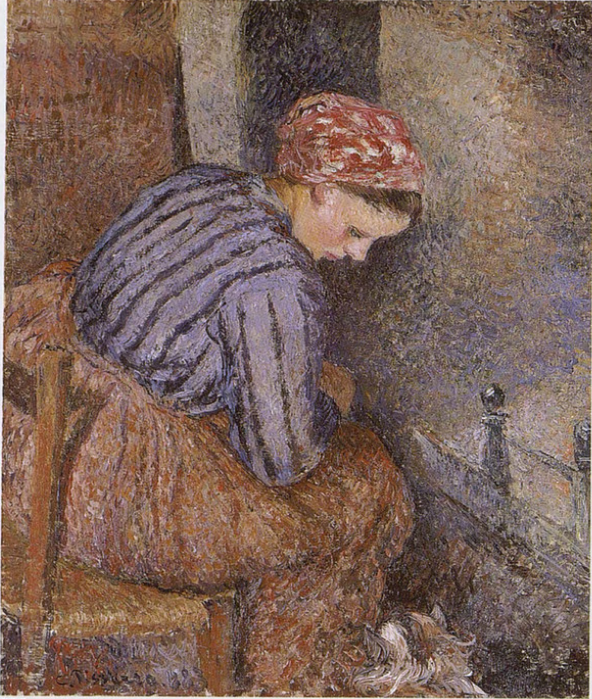 Reproduction du tableau « Paysanne se chauffant - Camille Pissarro » par Alpha Reproduction en peinture à l’huile