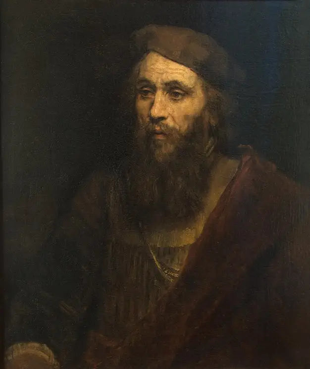 Reproduction du tableau « Figure à mi-corps d'un homme avec barbe et béret - Rembrandt » par Alpha Reproduction en peinture à l’huile