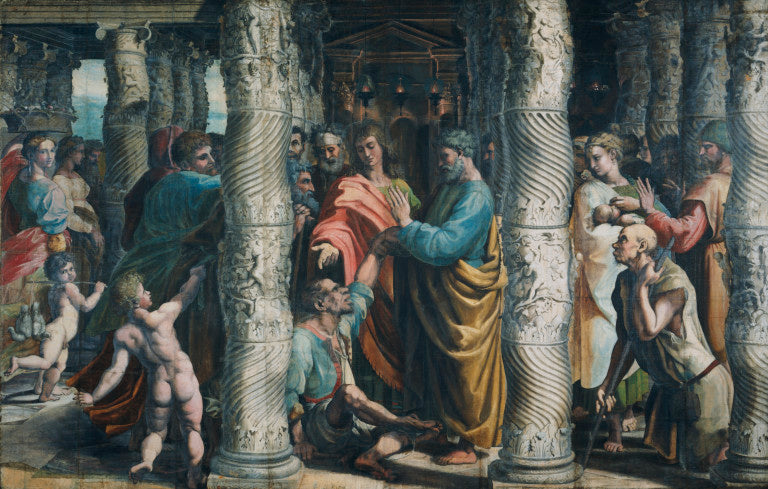 Reproduction du tableau « La guérison de l'homme boiteux - Raphaël Sanzio » par Alpha Reproduction en peinture à l’huile