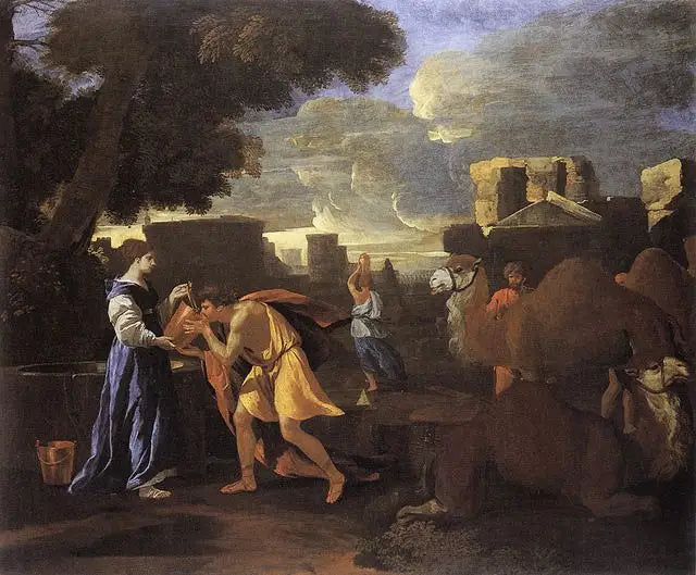 Éliézer e Rebecca al pozzo o Rebecca dissetando la sete di Éliézer. - Nicolas Poussin