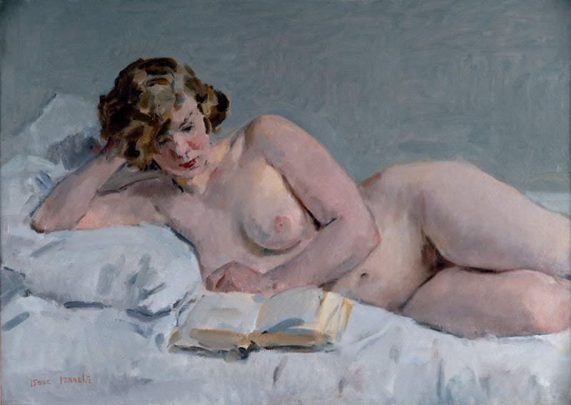 sdraiato nudo mentre legge - Isaac Israels