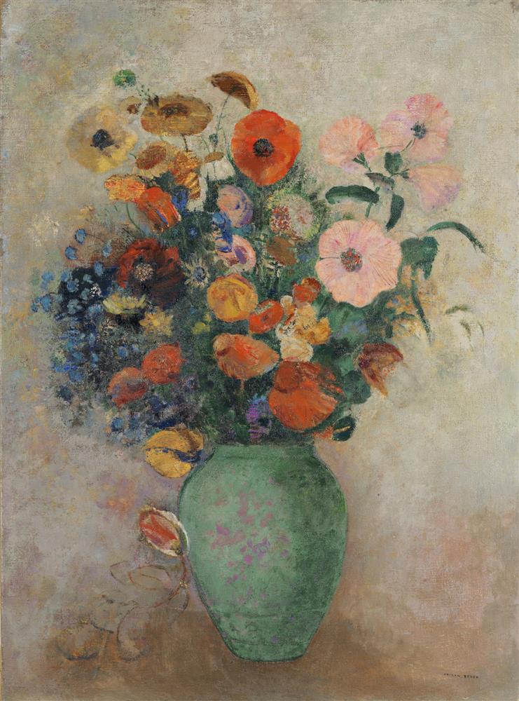Bouquet de fleurs dans un vase vert - Odilon Redon