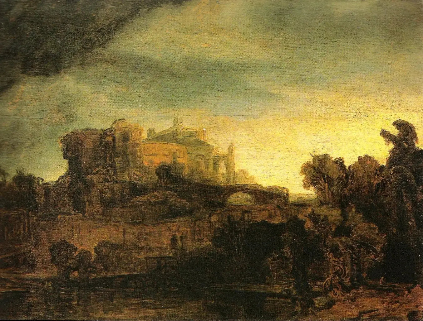 Reproduction du tableau « Paysage au château - Rembrandt » par Alpha Reproduction en peinture à l’huile