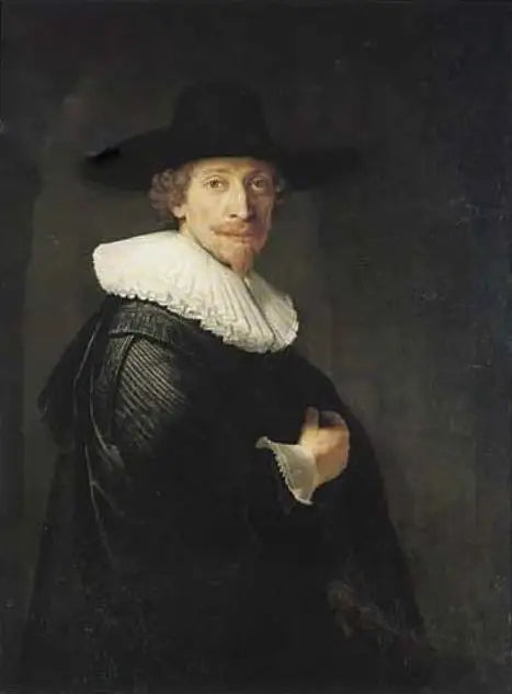 Reproduction du tableau « Portrait d'un homme debout dans l'embrasure d'une porte - Rembrandt » par Alpha Reproduction en peinture à l’huile