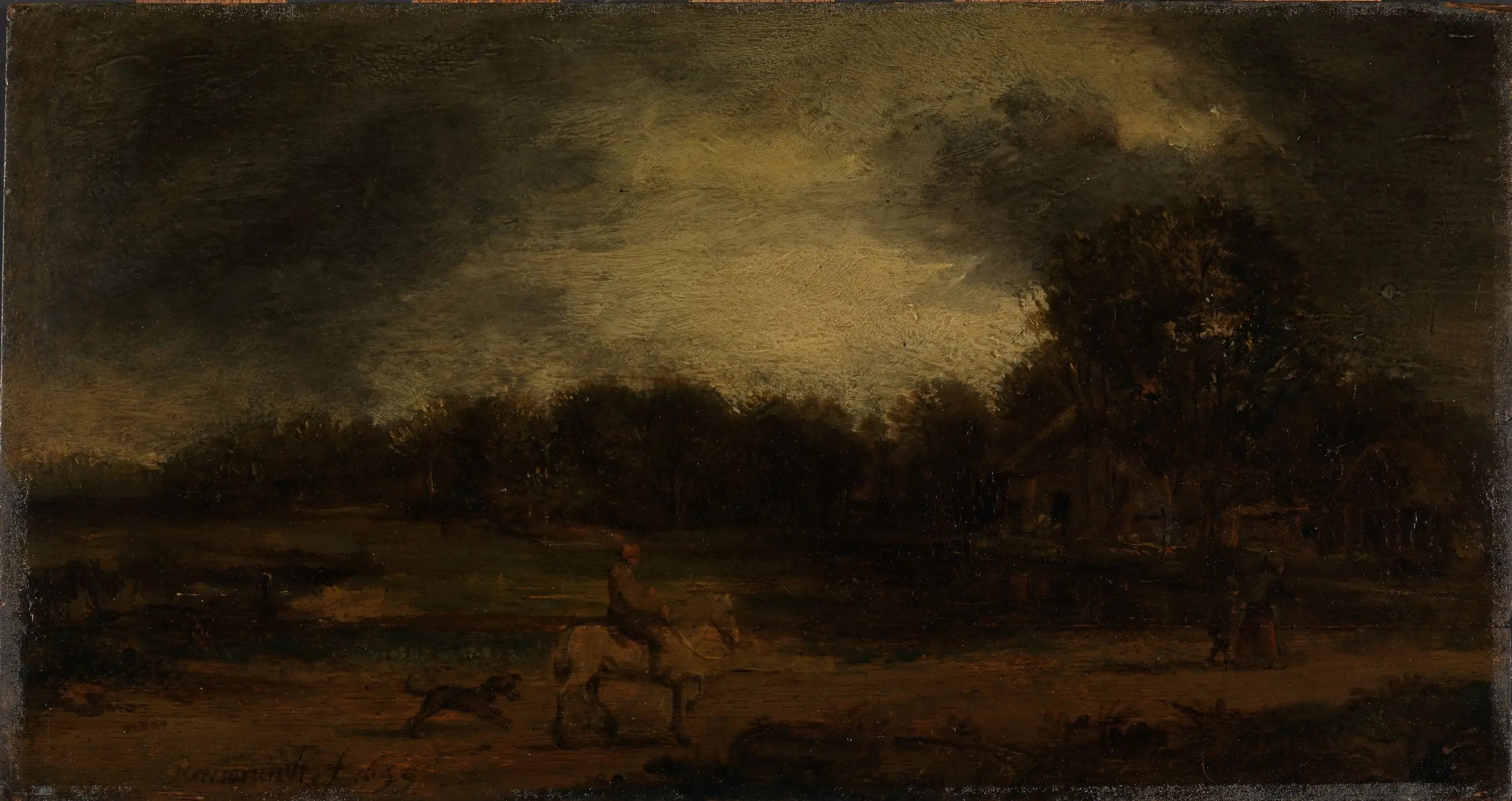Reproduction du tableau « Paysage avec un cavalier - Rembrandt » par Alpha Reproduction en peinture à l’huile