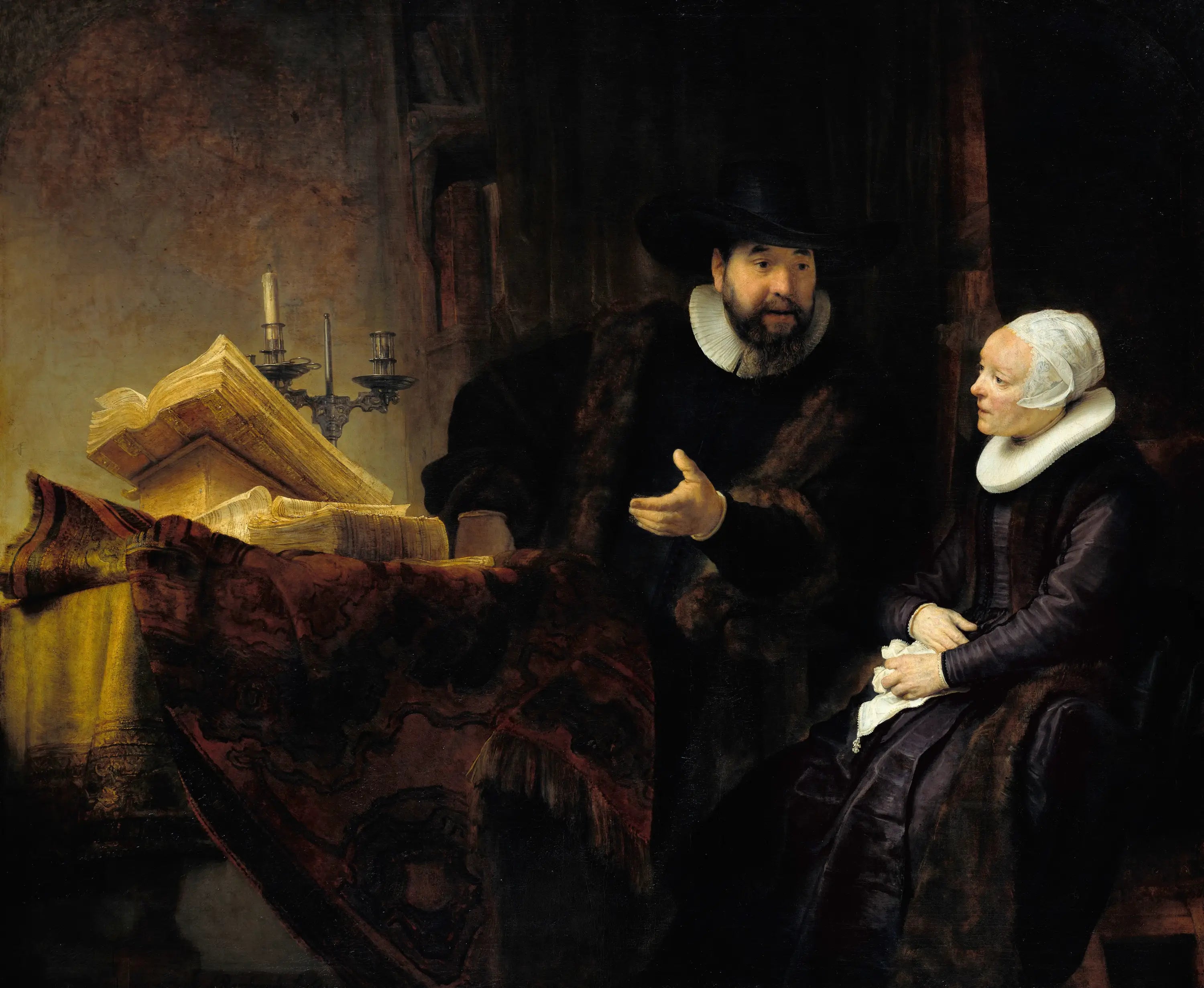 Reproduction du tableau « Portrait de Cornelis Claeszoon Anslo et sa femme Aaltje Schouten - Rembrandt » par Alpha Reproduction en peinture à l’huile