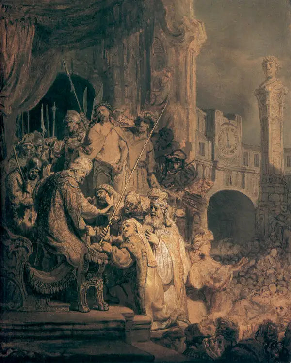 Reproduction du tableau « Le Christ devant Pilate (Ecce Homo) - Rembrandt » par Alpha Reproduction en peinture à l’huile