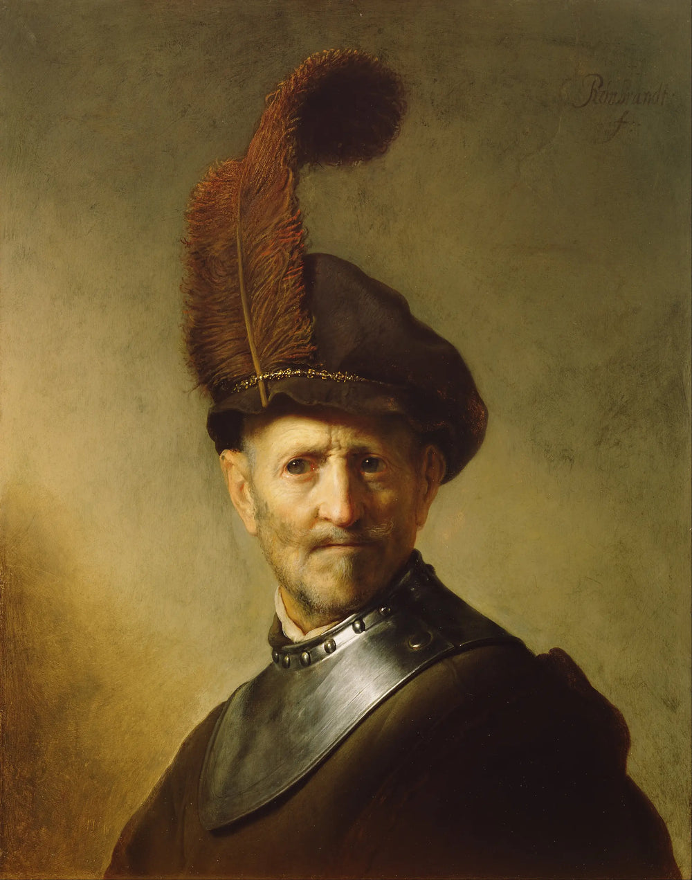 Reproduction du tableau « Vieil Homme en costume militaire - Rembrandt » par Alpha Reproduction en peinture à l’huile