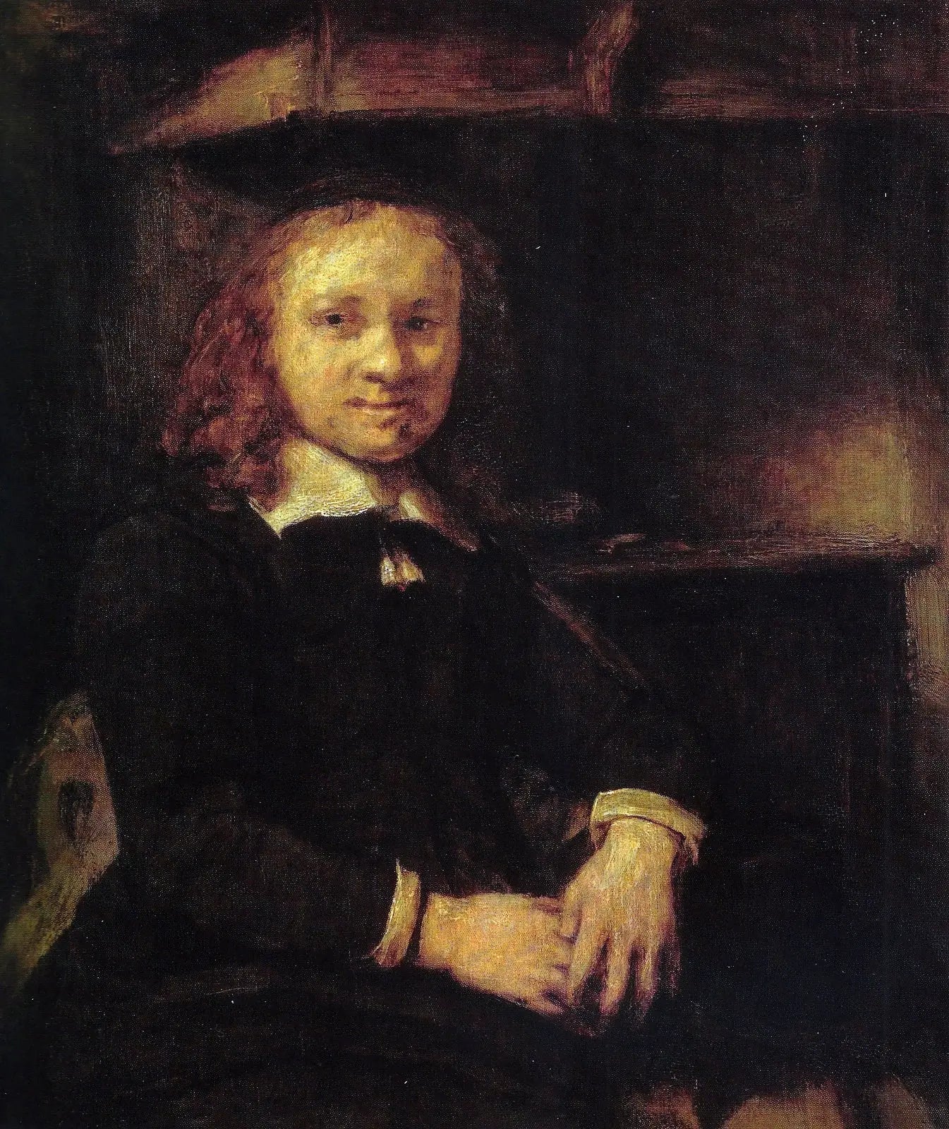 Reproduction du tableau « Portrait de Jan Boursse, assis près d'un poêle - Rembrandt » par Alpha Reproduction en peinture à l’huile