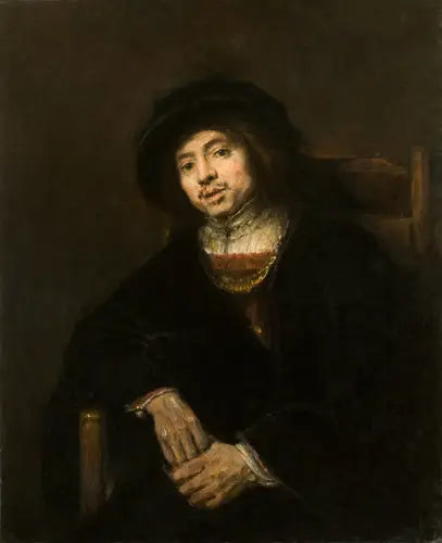 Reproduction du tableau « Portrait d'un jeune homme dans un fauteuil - Rembrandt » par Alpha Reproduction en peinture à l’huile
