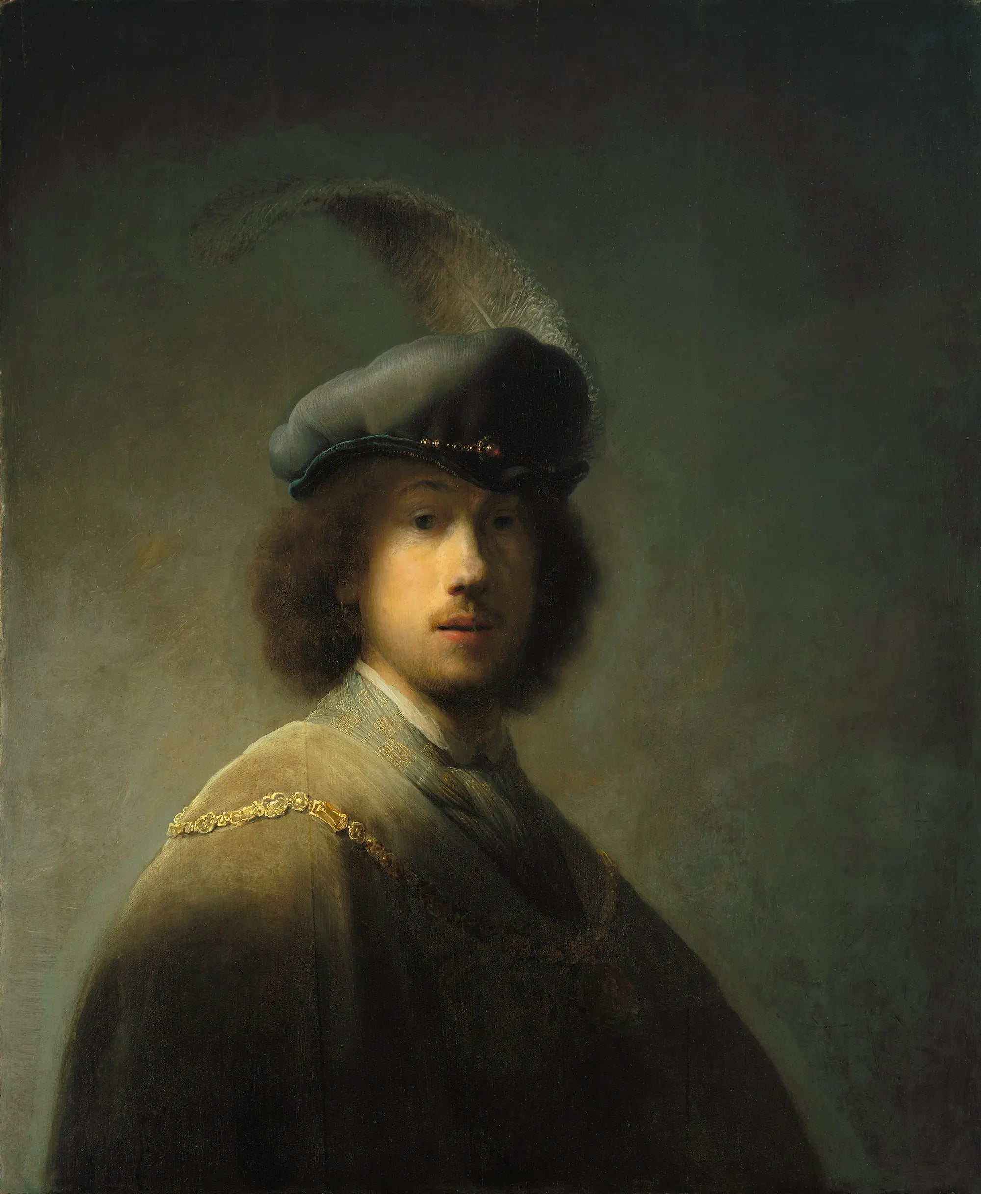 Reproduction du tableau « Autoportrait avec béret à plume - Rembrandt » par Alpha Reproduction en peinture à l’huile