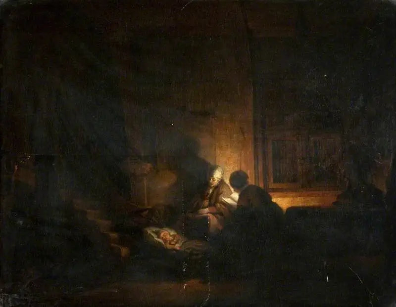 Reproduction du tableau « La Sainte Famille le soir - Rembrandt » par Alpha Reproduction en peinture à l’huile