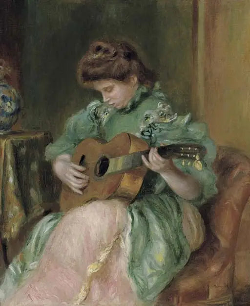 Reproduction du tableau « Femme avec une guitare - Pierre-Auguste Renoir » par Alpha Reproduction en peinture à l’huile