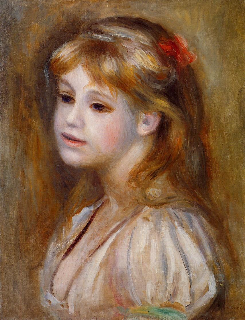 Reproduction du tableau « Jeune fille à la fleur rouge - Pierre-Auguste Renoir » par Alpha Reproduction en peinture à l’huile