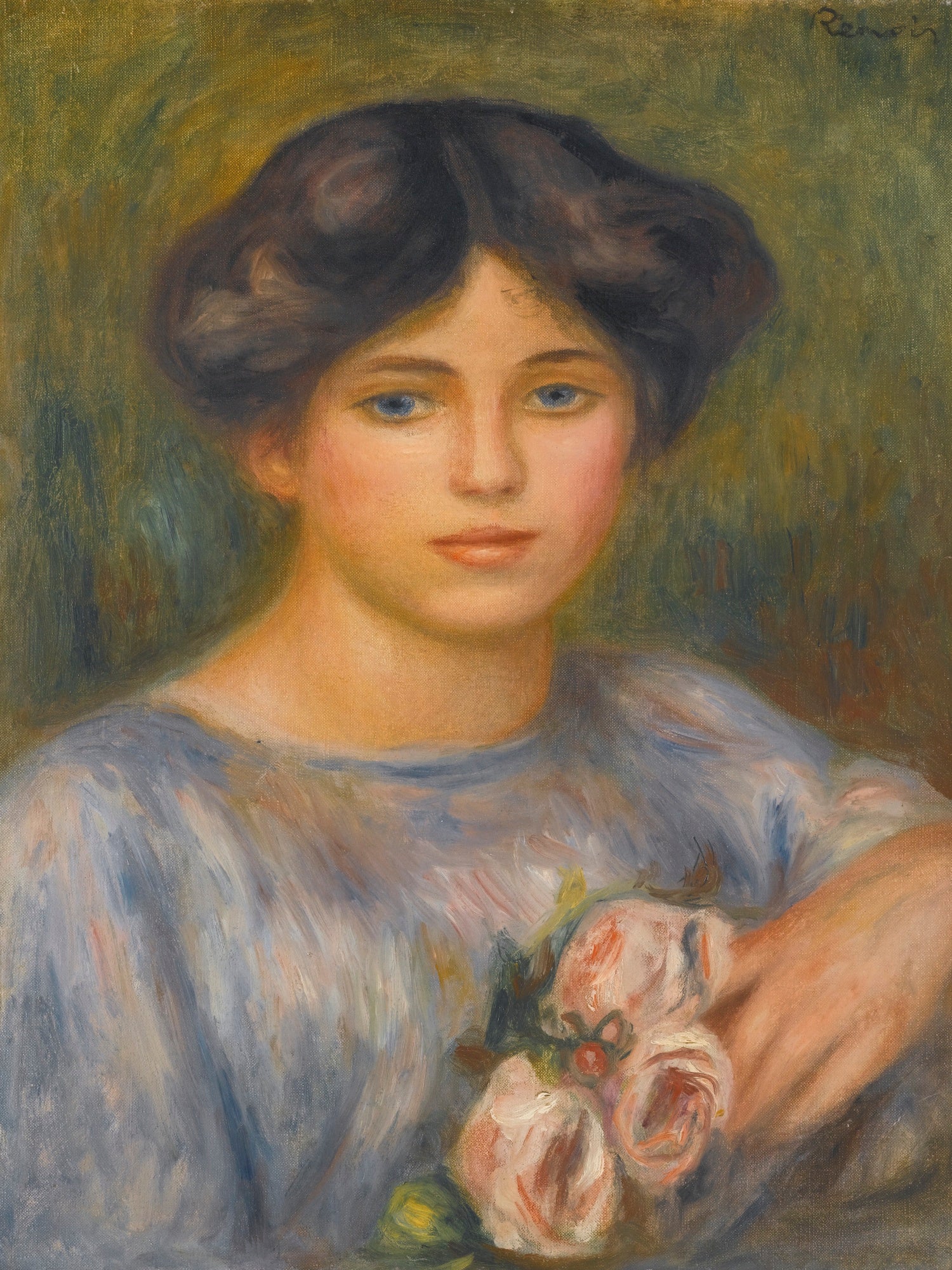 Reproduction du tableau « Jeune fille aux roses - Pierre-Auguste Renoir » par Alpha Reproduction en peinture à l’huile